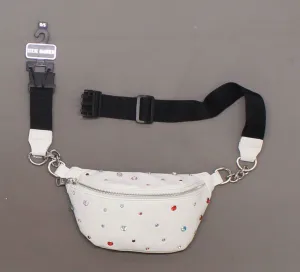 Steve Madden Womens Rhinestone Trim Faux Leather Belt Bag White One Size
