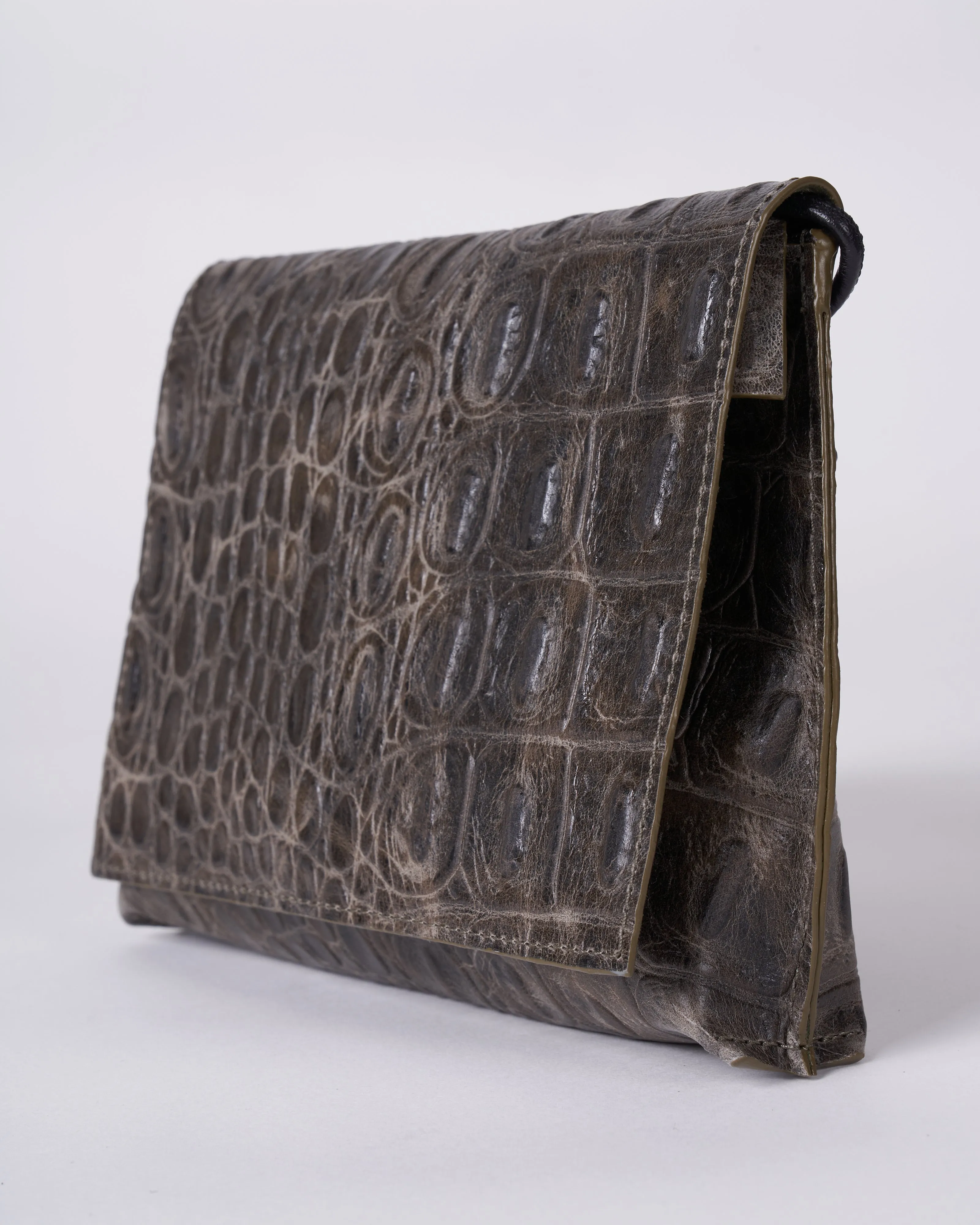 strappy foldover - fossil embossed gator
