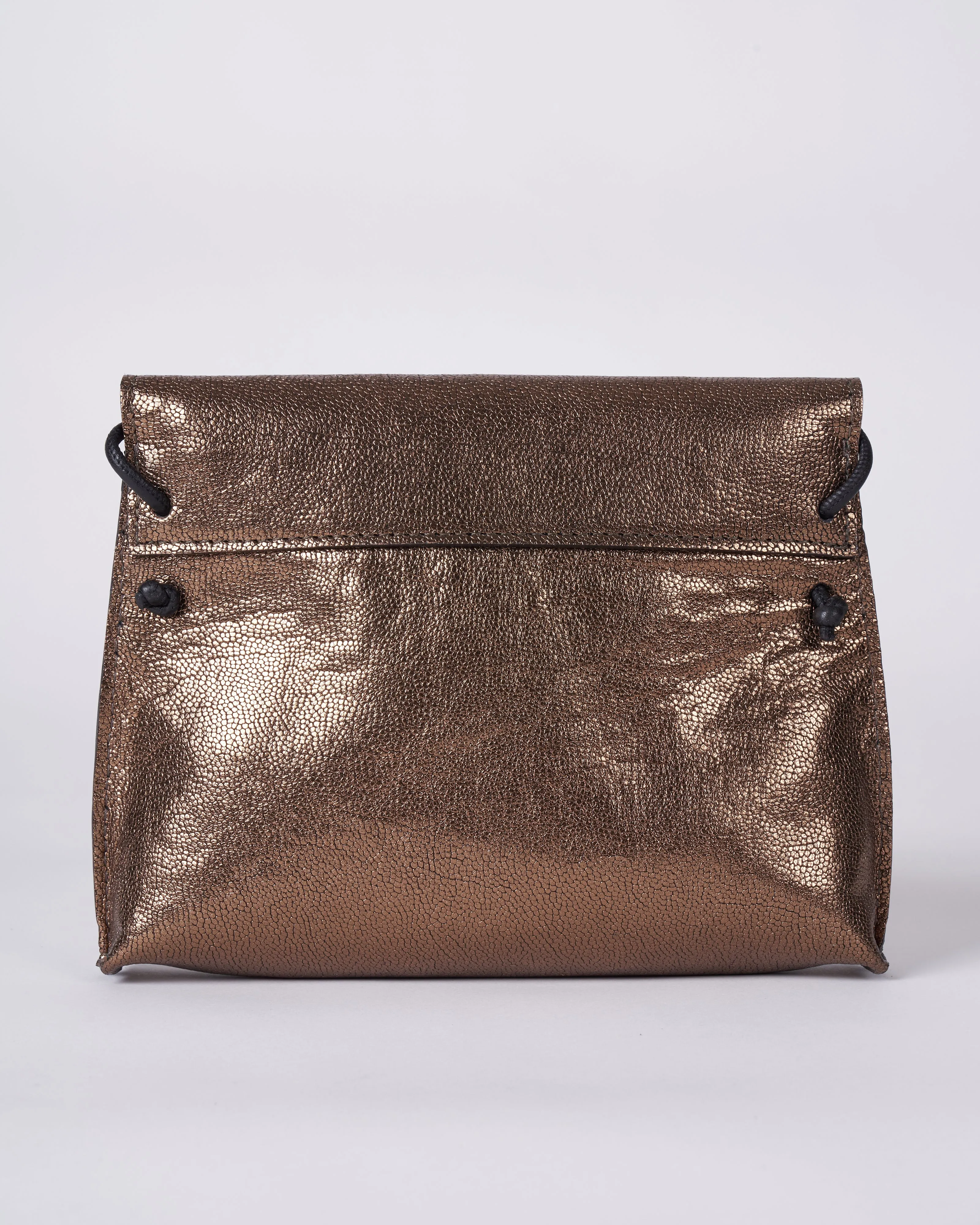 strappy foldover - gold embossed dots