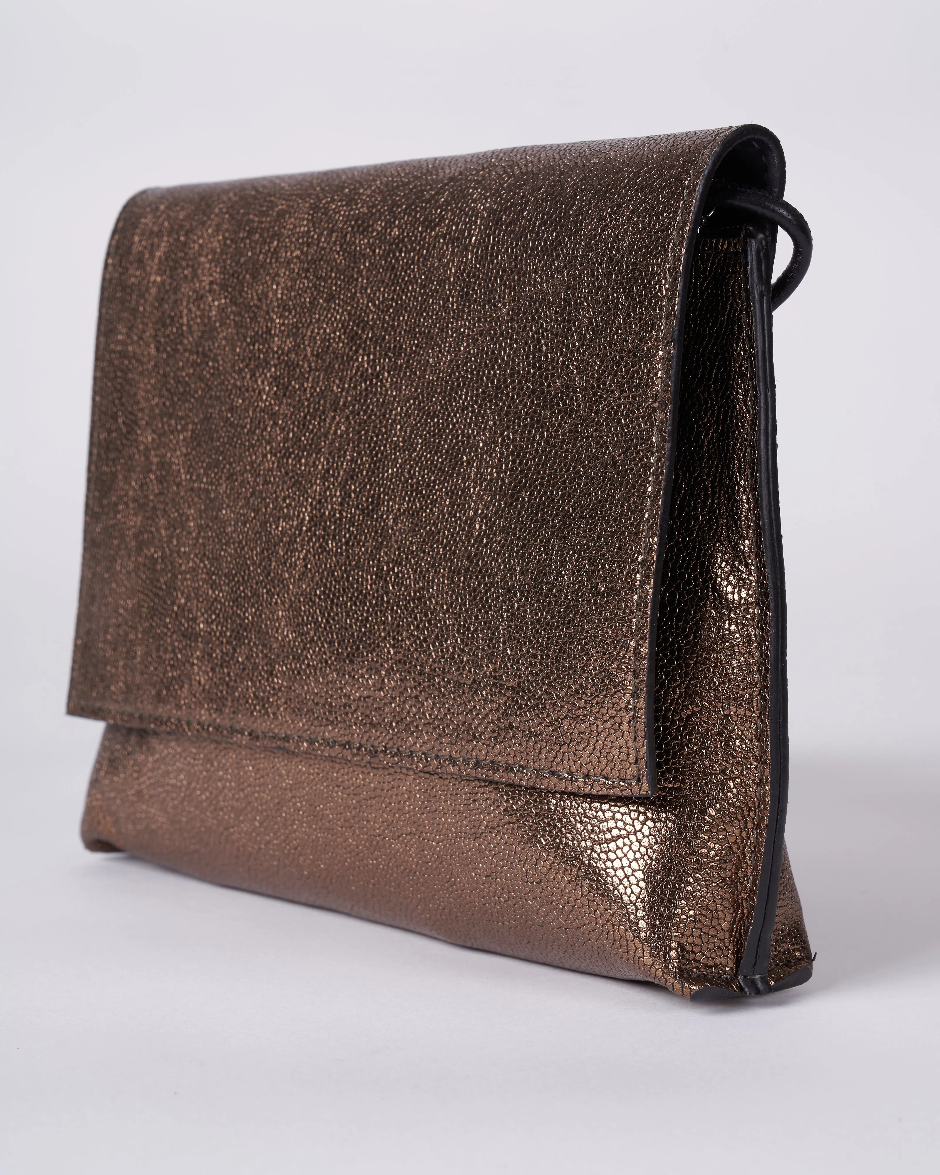 strappy foldover - gold embossed dots