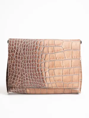strappy foldover - latte embossed gator