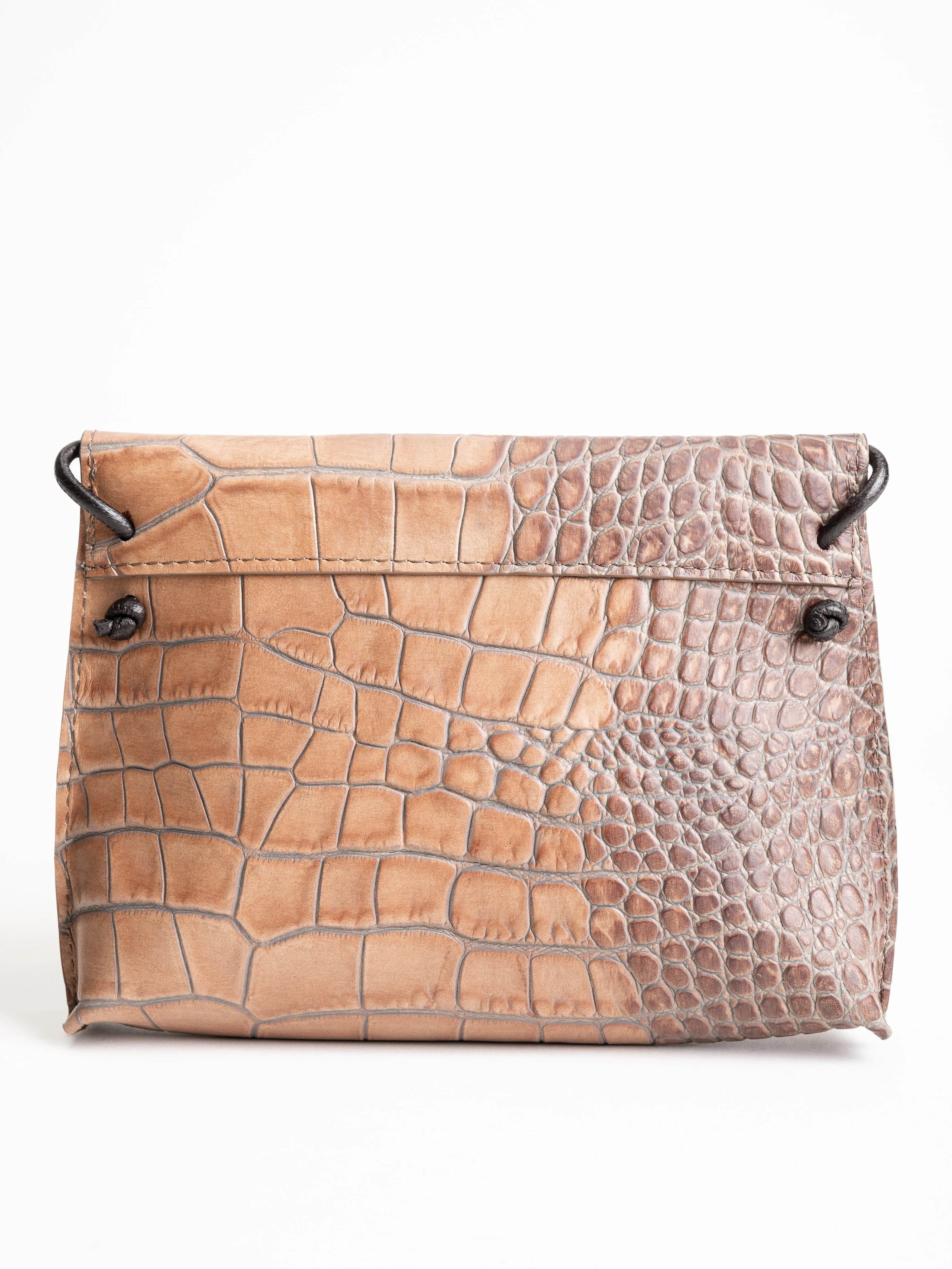strappy foldover - latte embossed gator