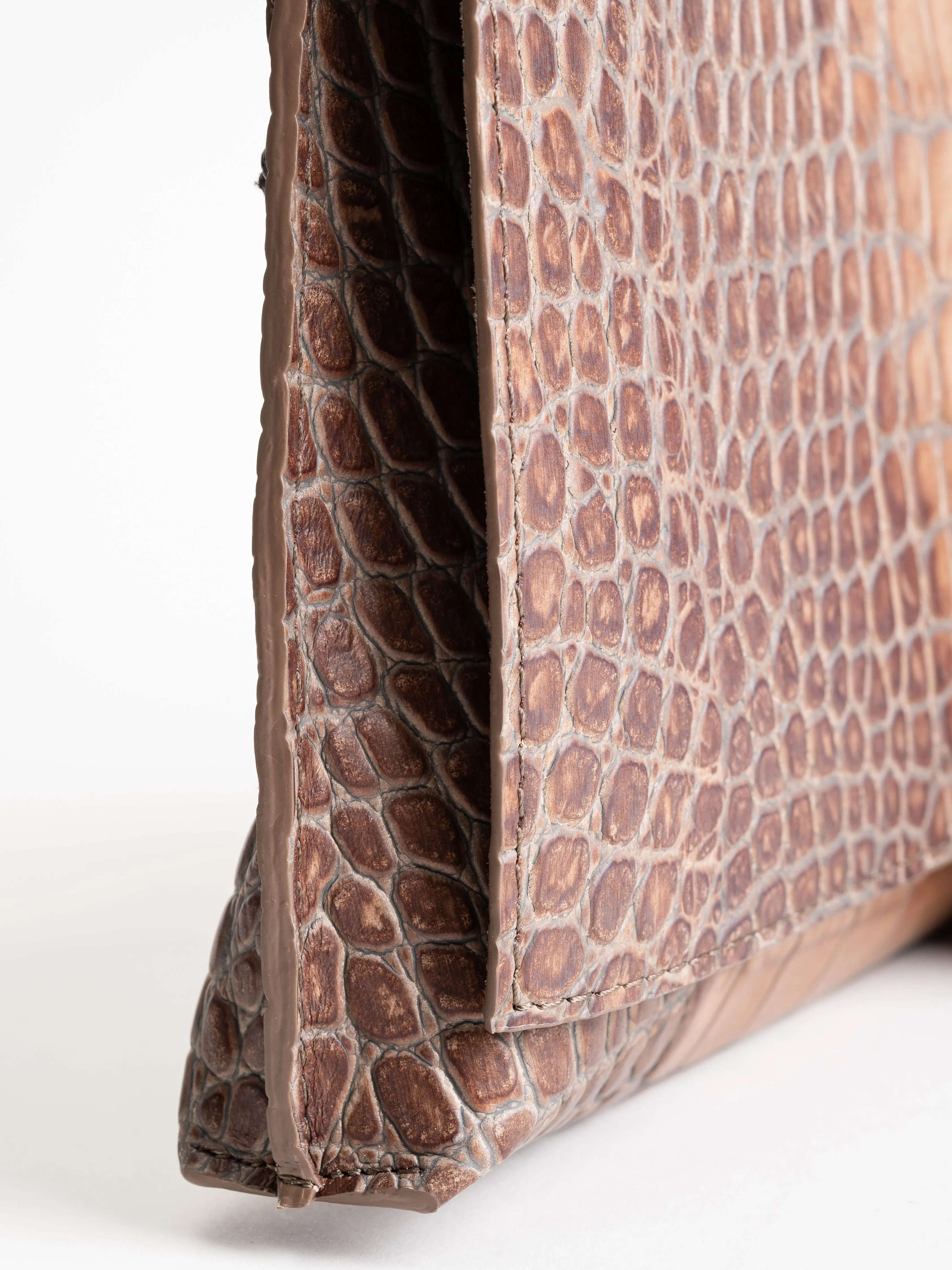 strappy foldover - latte embossed gator