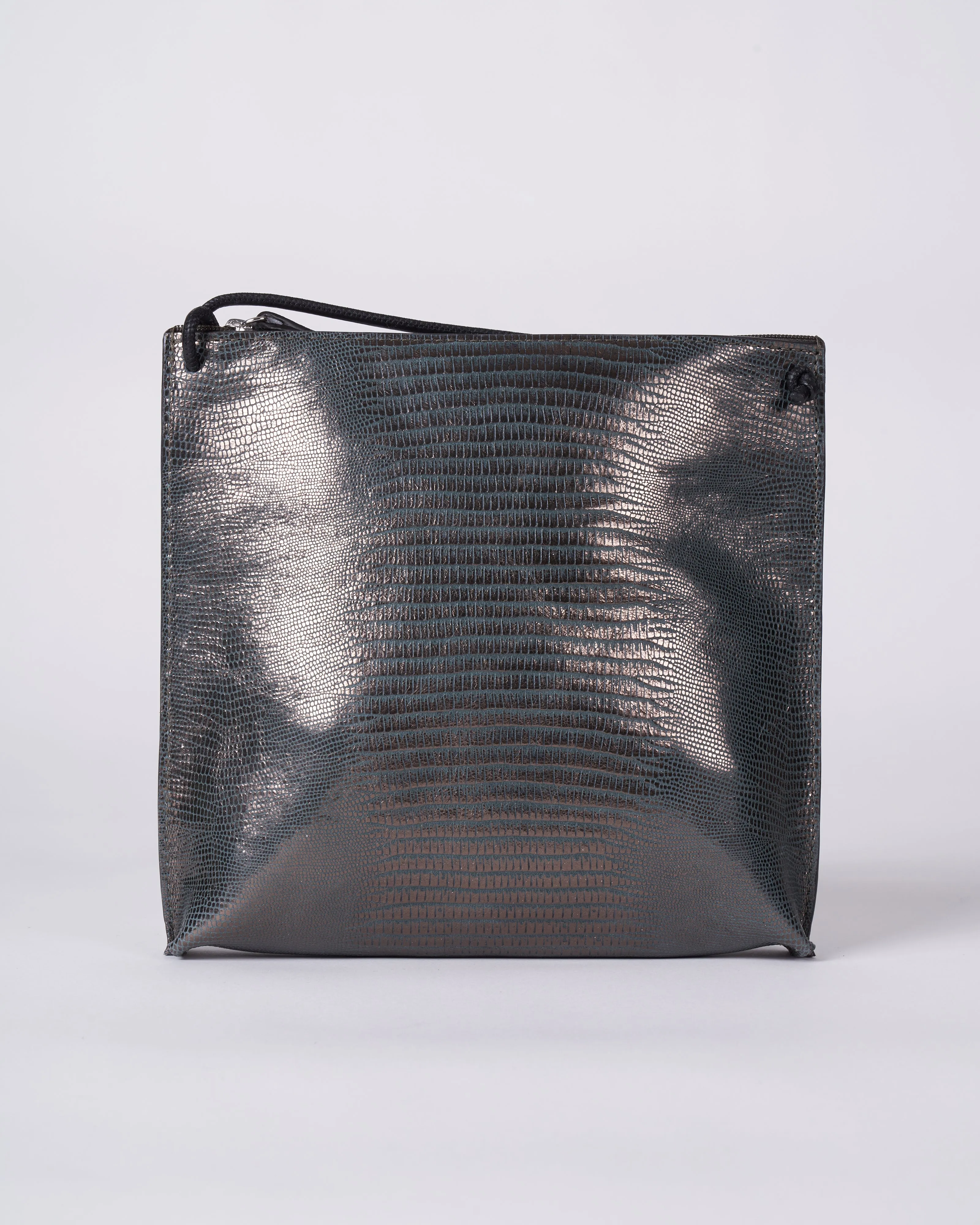 strappy pouch - metal embossed lizard