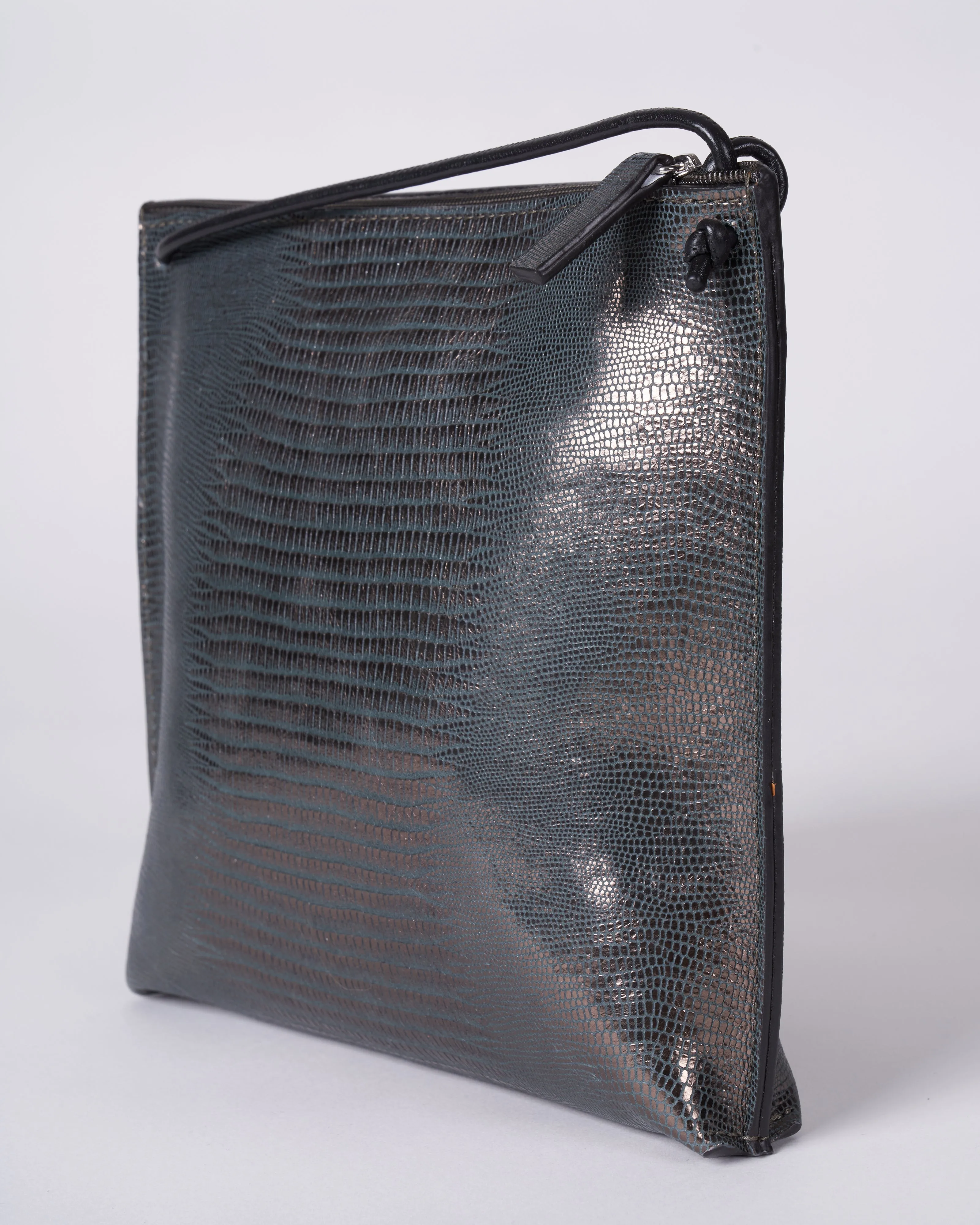 strappy pouch - metal embossed lizard