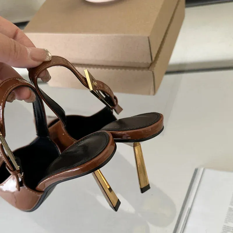 Street Style Sexy Pointed Toe Metal Buckle Strap Women Pumps Stripper Sandals