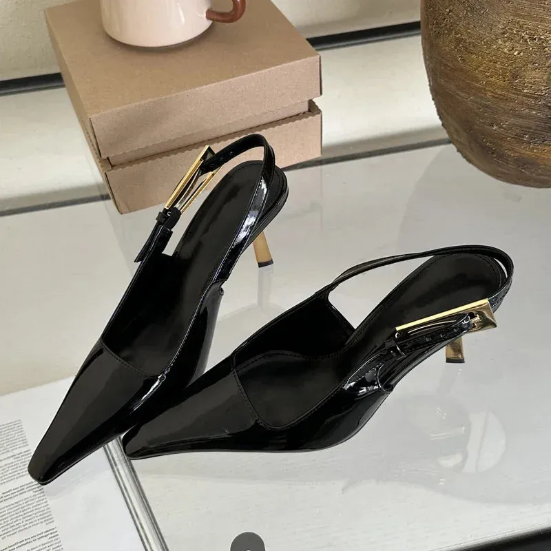Street Style Sexy Pointed Toe Metal Buckle Strap Women Pumps Stripper Sandals