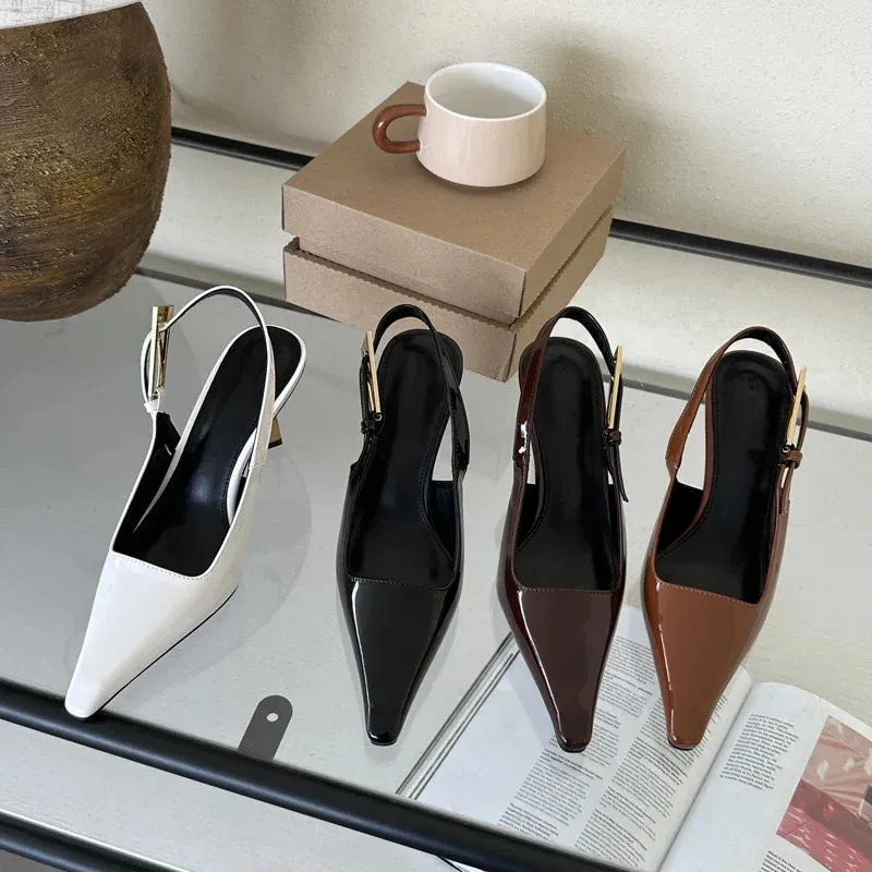 Street Style Sexy Pointed Toe Metal Buckle Strap Women Pumps Stripper Sandals
