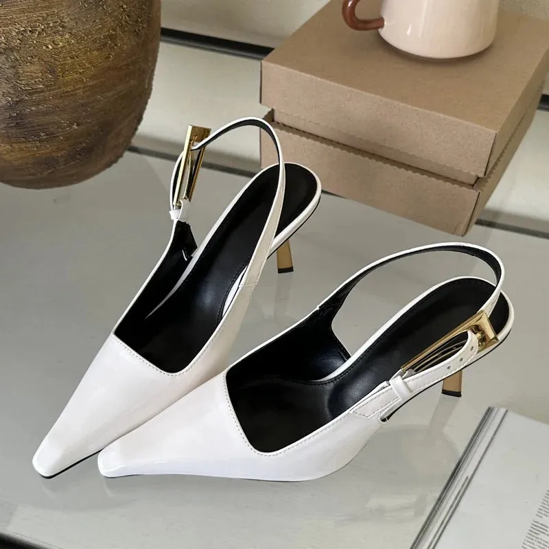 Street Style Sexy Pointed Toe Metal Buckle Strap Women Pumps Stripper Sandals
