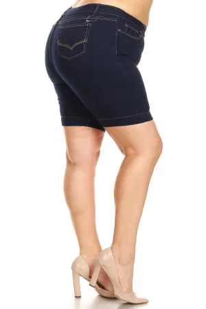 Strolling On By Stretch Denim Bermuda Shorts in Dark Denim - Curvy