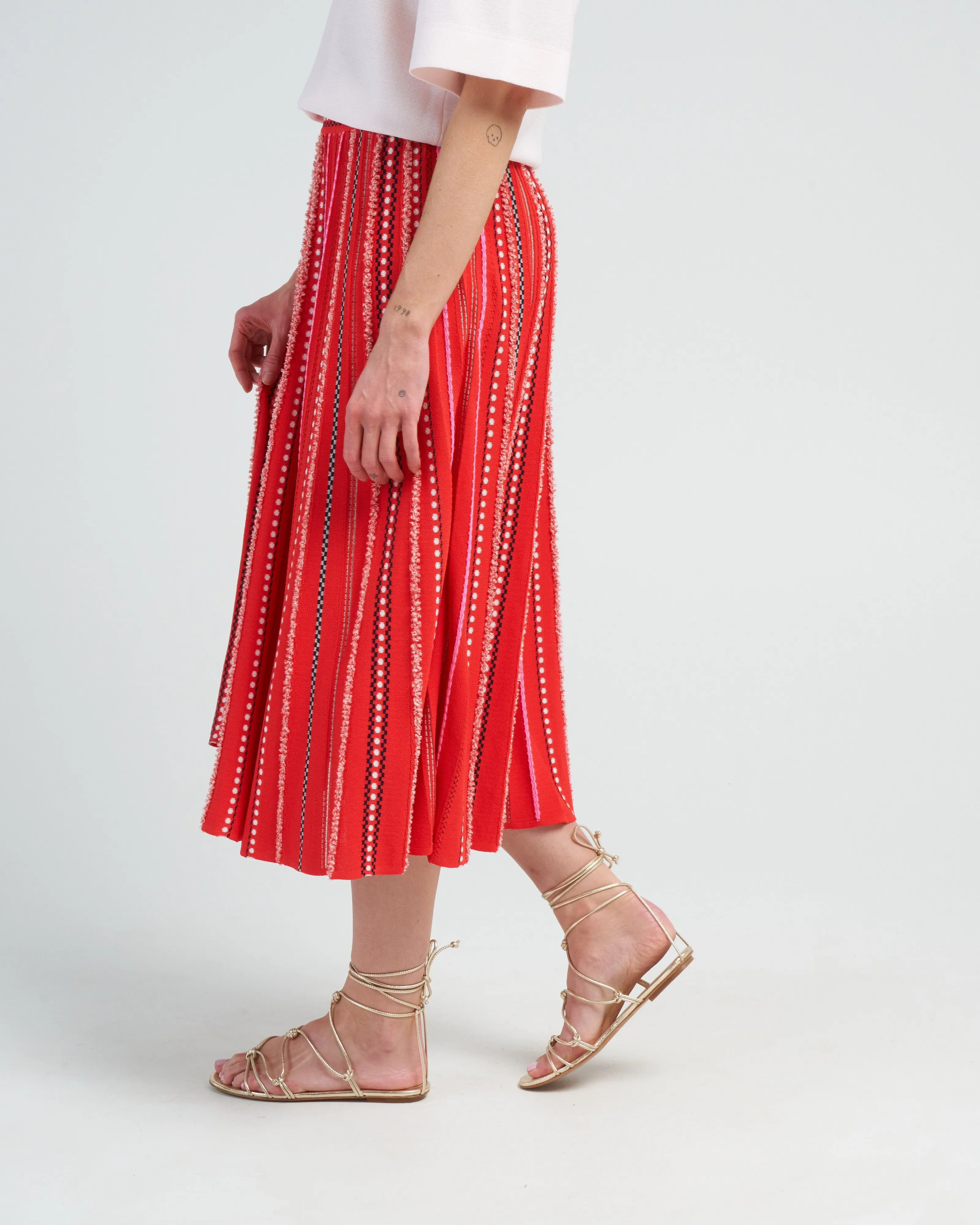 summer jacquard knit skirt - bright red
