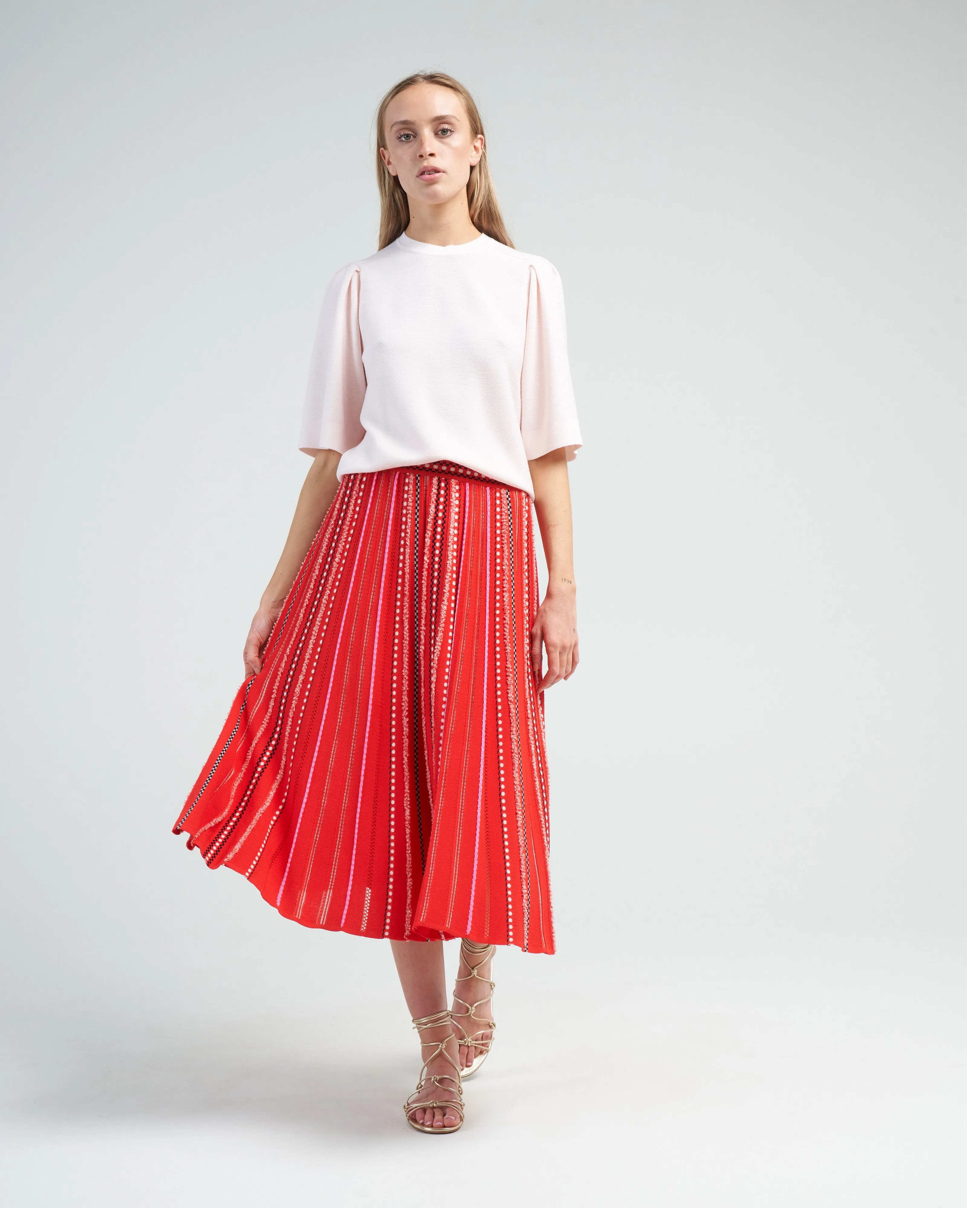 summer jacquard knit skirt - bright red