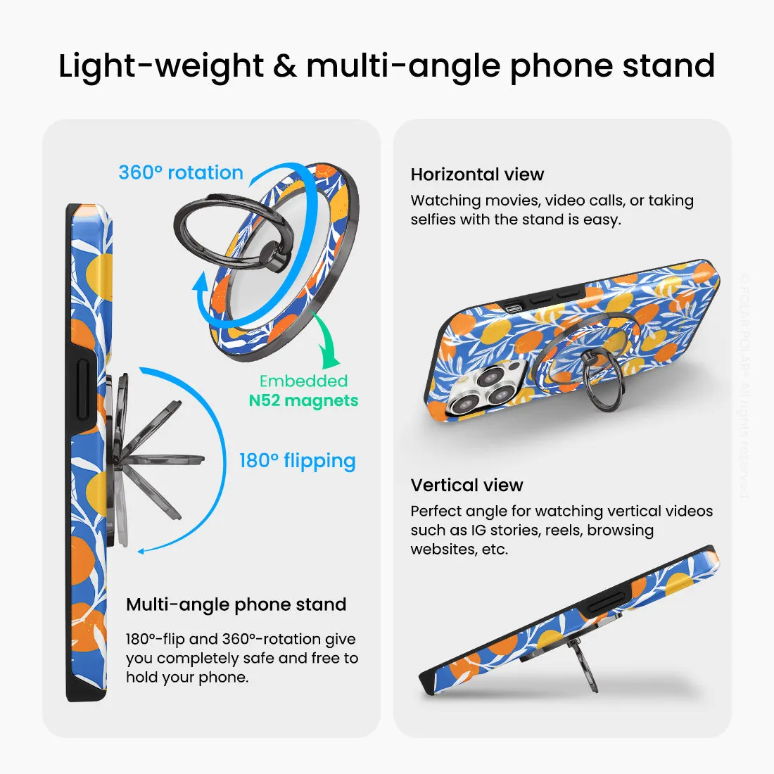Summer Tangerine - Black MagSafe Phone Grip and Ring Holder Stand