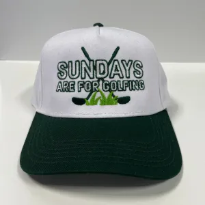 Sunday’s are for Golfing on a White Crown Green Brim SnapBack Hat Cap Custom Embroidery