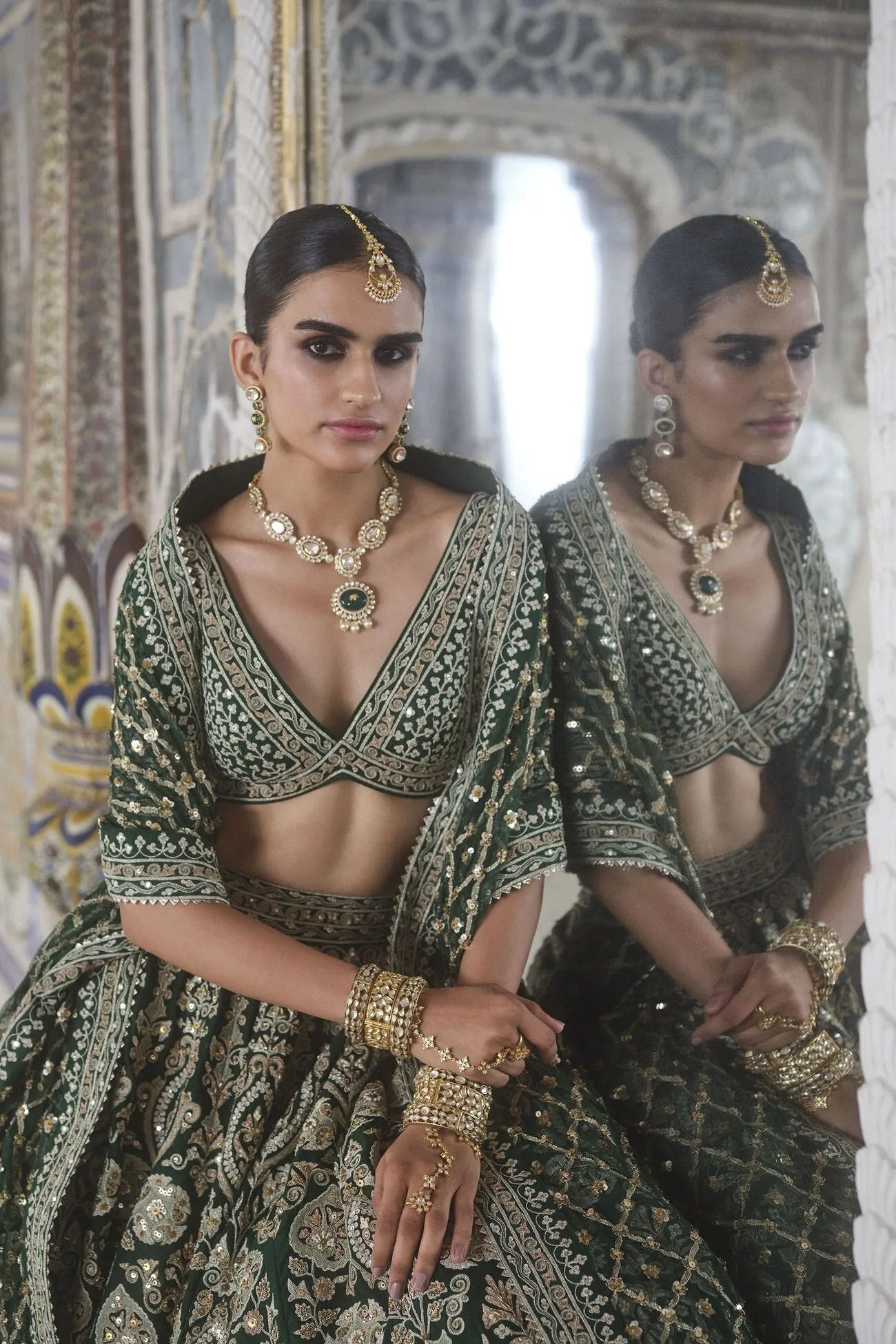 Sylvan Embroidered Zardozi Silk Lehenga Set - Green