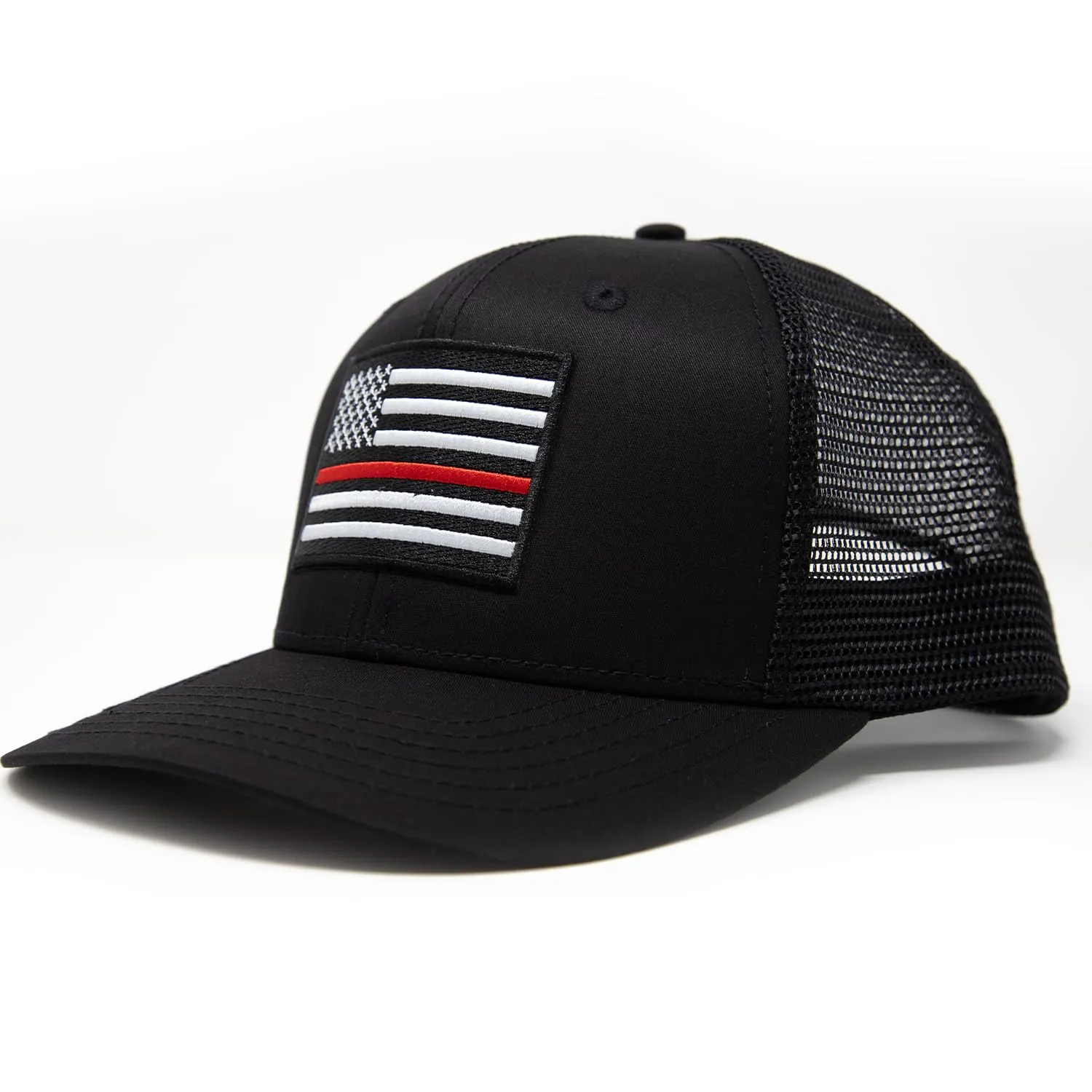 Thin Red Line American Flag Snapback Baseball Hat (All Black) - International Tie