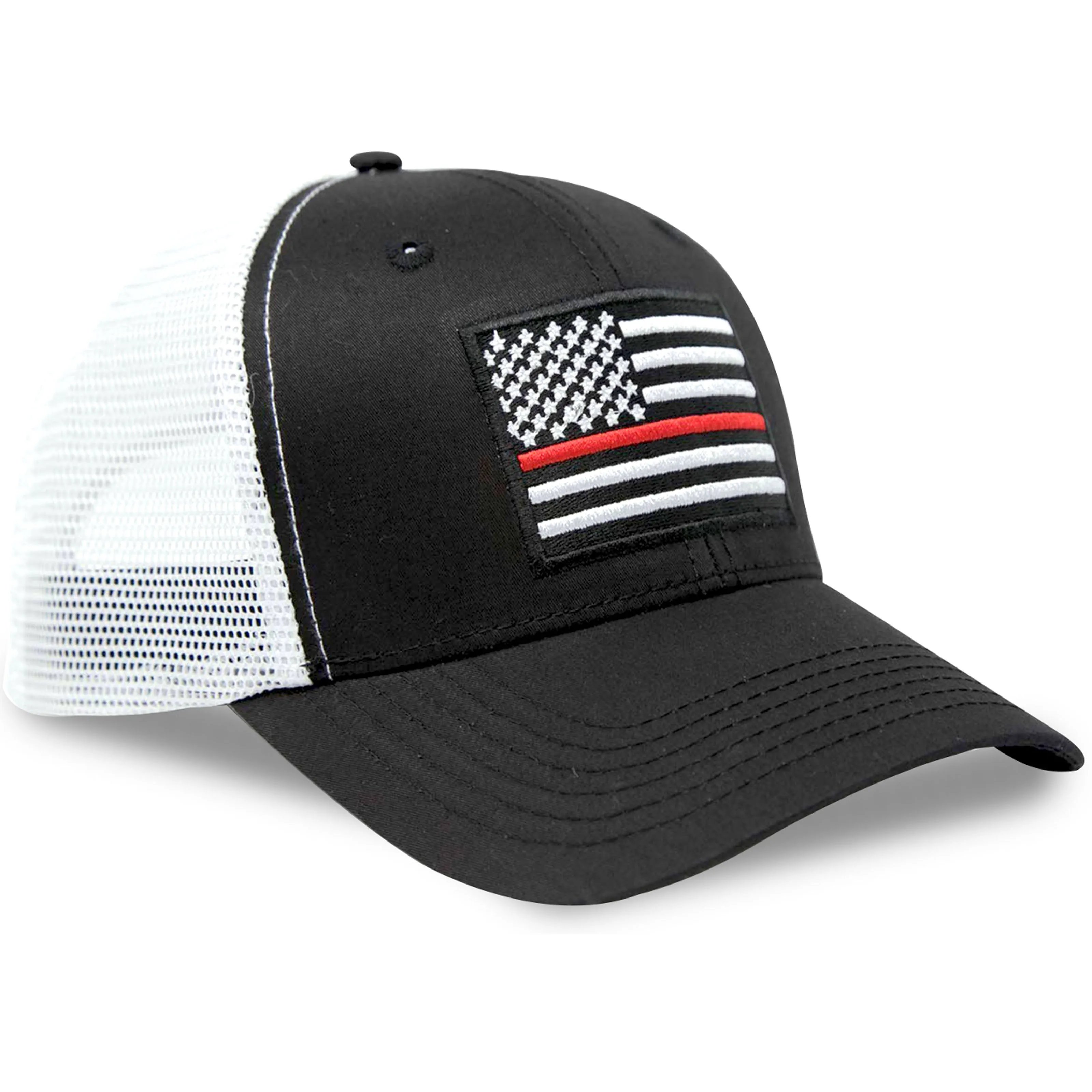 Thin Red Line Firefighter American Flag Snapback Baseball Hat (Black White) - International Tie