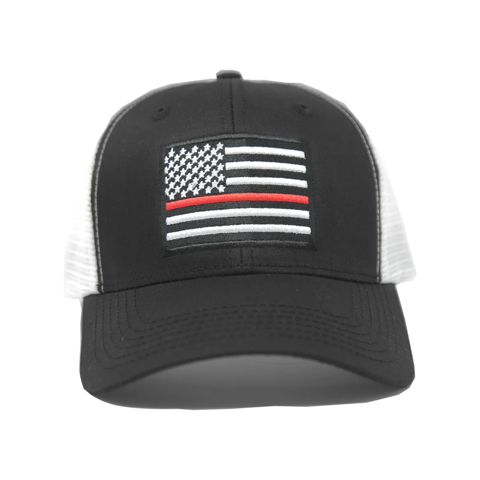 Thin Red Line Firefighter American Flag Snapback Baseball Hat (Black White) - International Tie