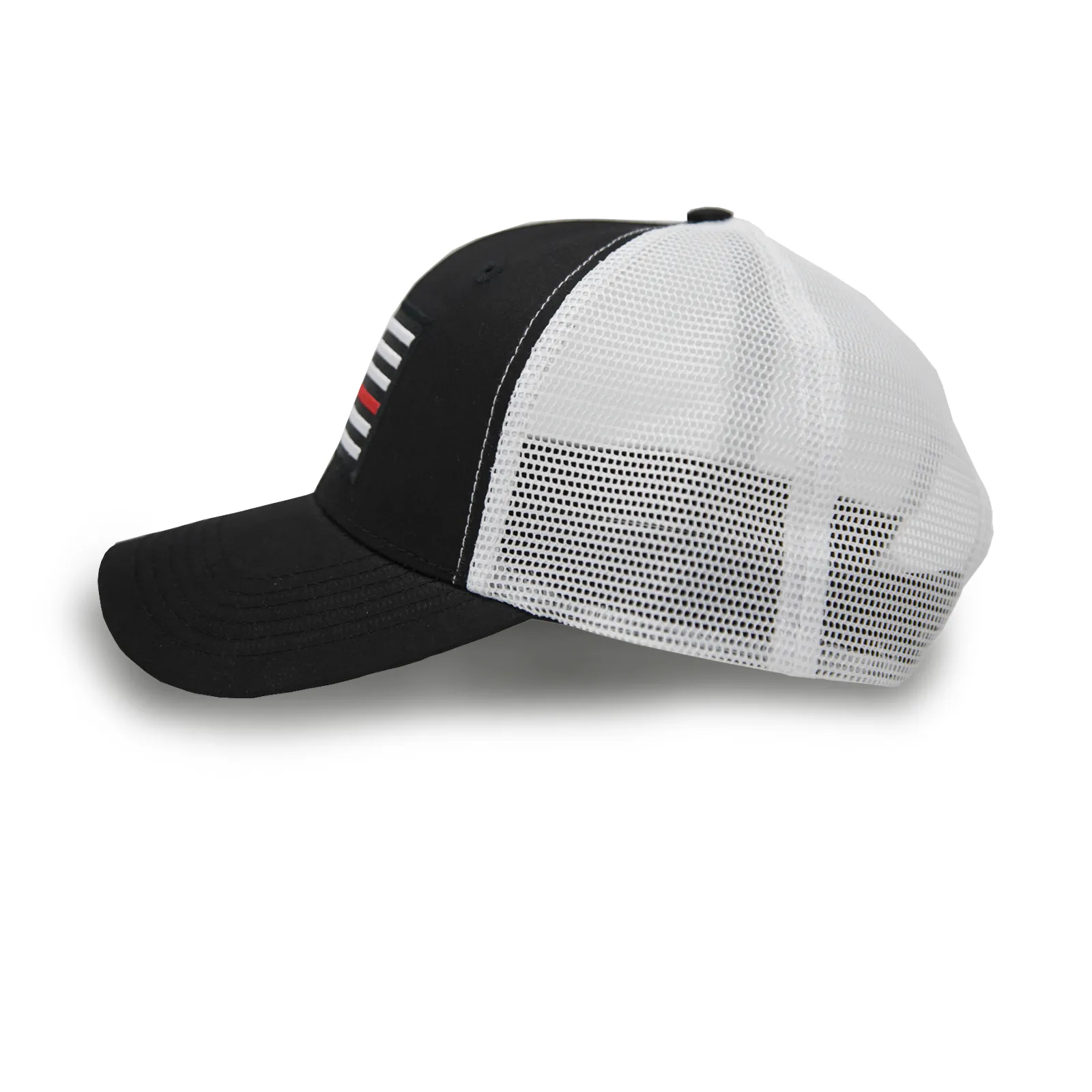Thin Red Line Firefighter American Flag Snapback Baseball Hat (Black White) - International Tie