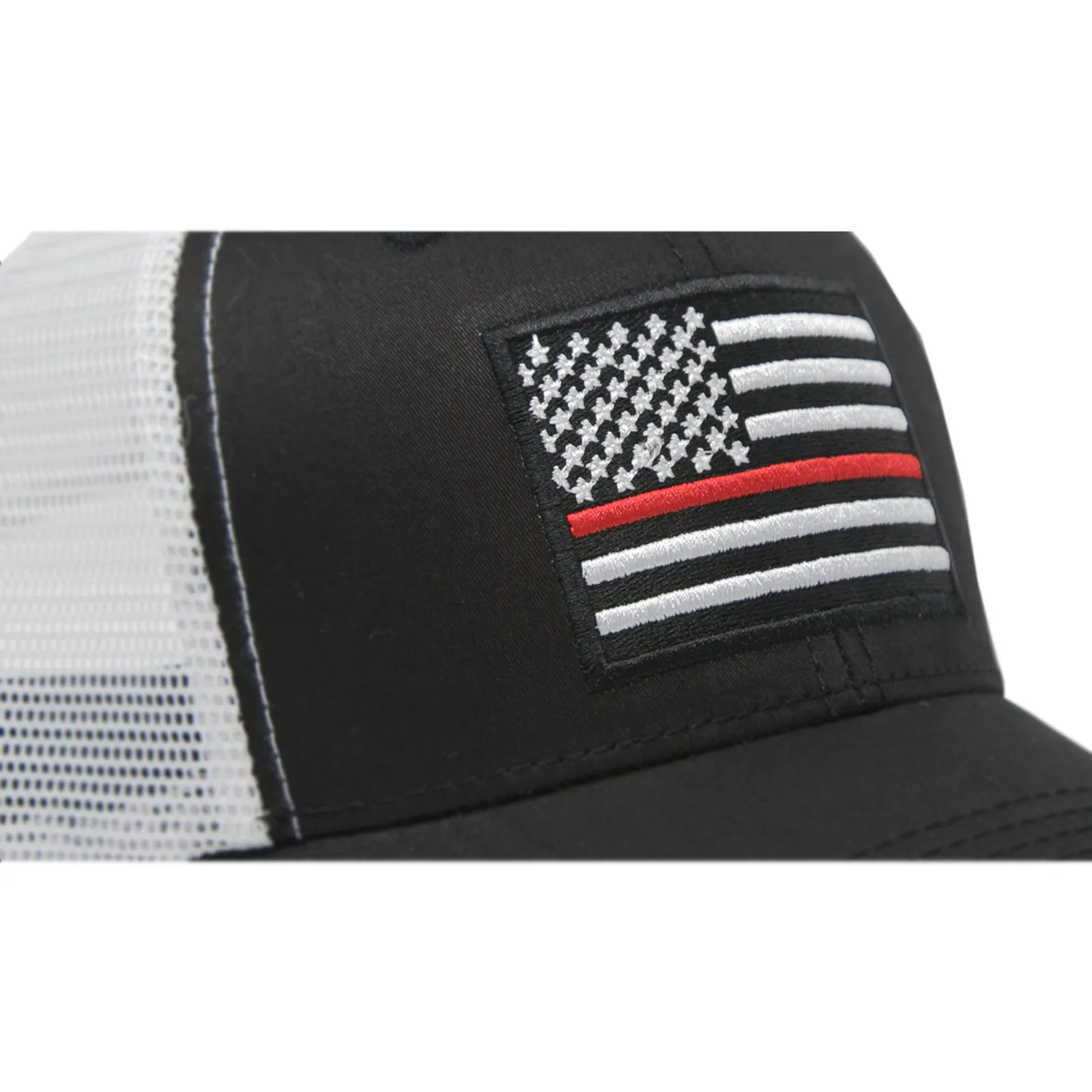 Thin Red Line Firefighter American Flag Snapback Baseball Hat (Black White) - International Tie