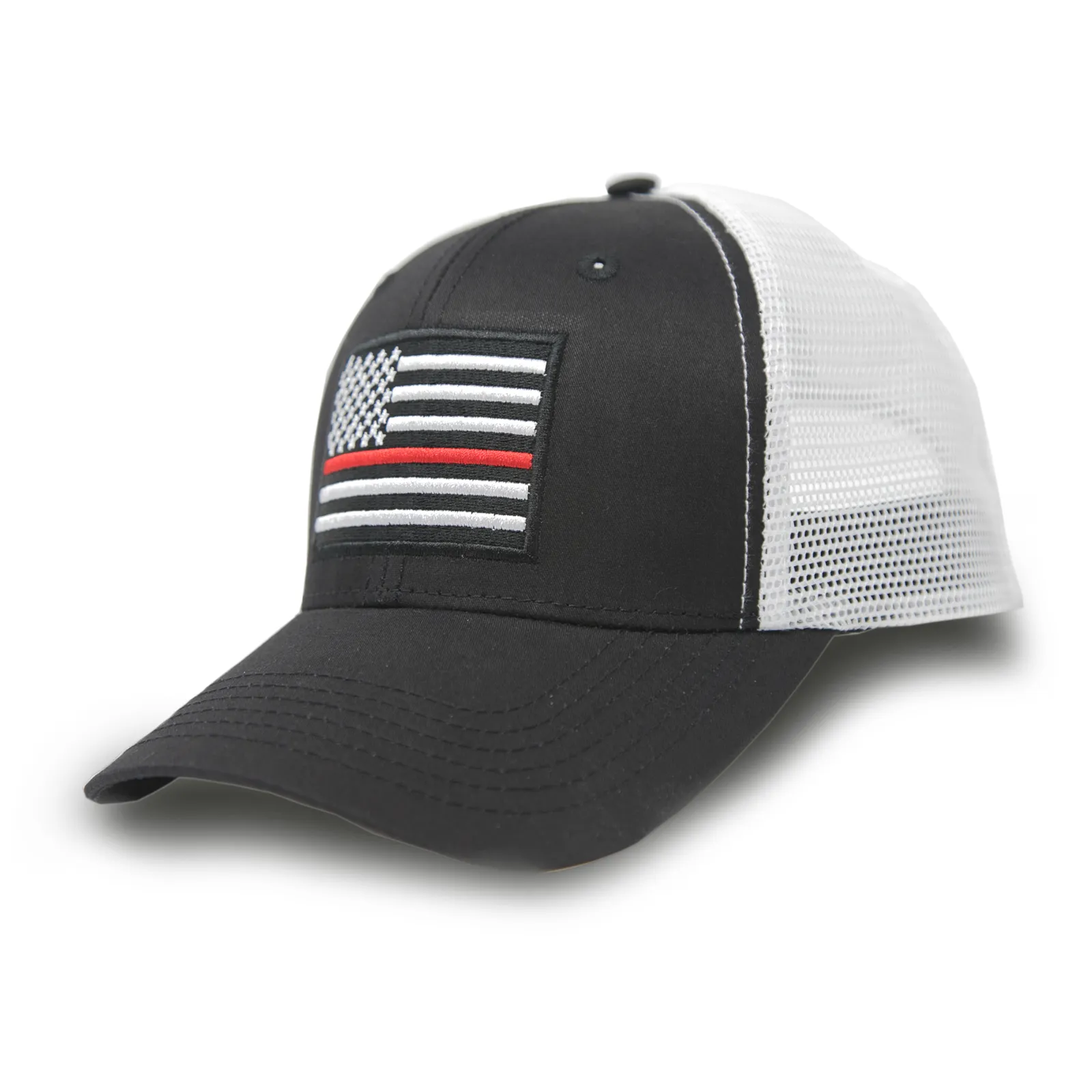 Thin Red Line Firefighter American Flag Snapback Baseball Hat (Black White) - International Tie
