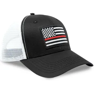 Thin Red Line Firefighter American Flag Snapback Baseball Hat (Black White) - International Tie