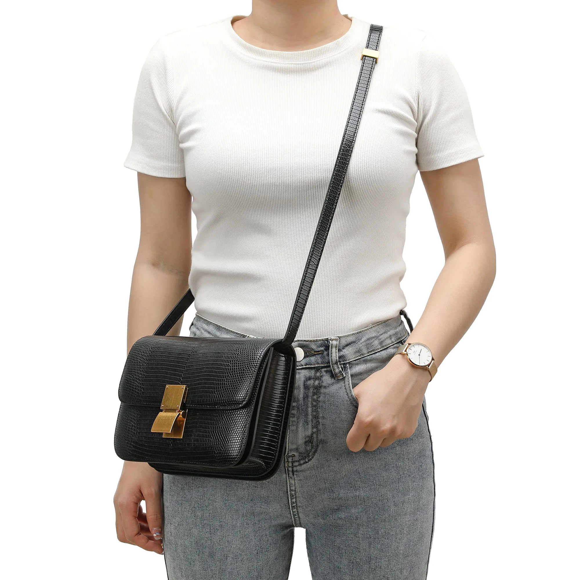 Tiffany & Fred Lizard Embossed Leather Crossbody/Shoulder Bag