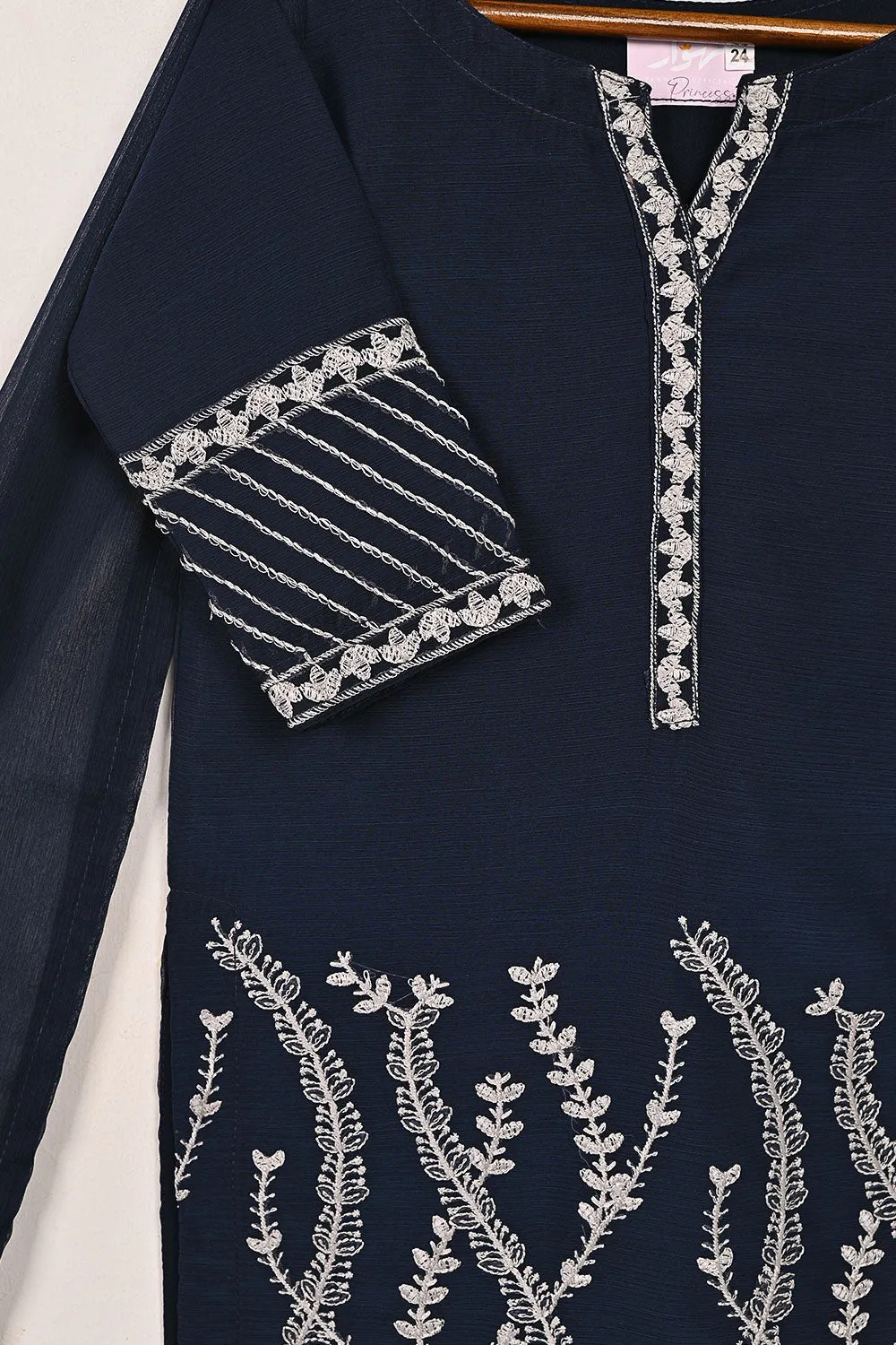 TKF-143-Navy Blue - Kids 3Pc Chiffon Embroidered Formal Dress