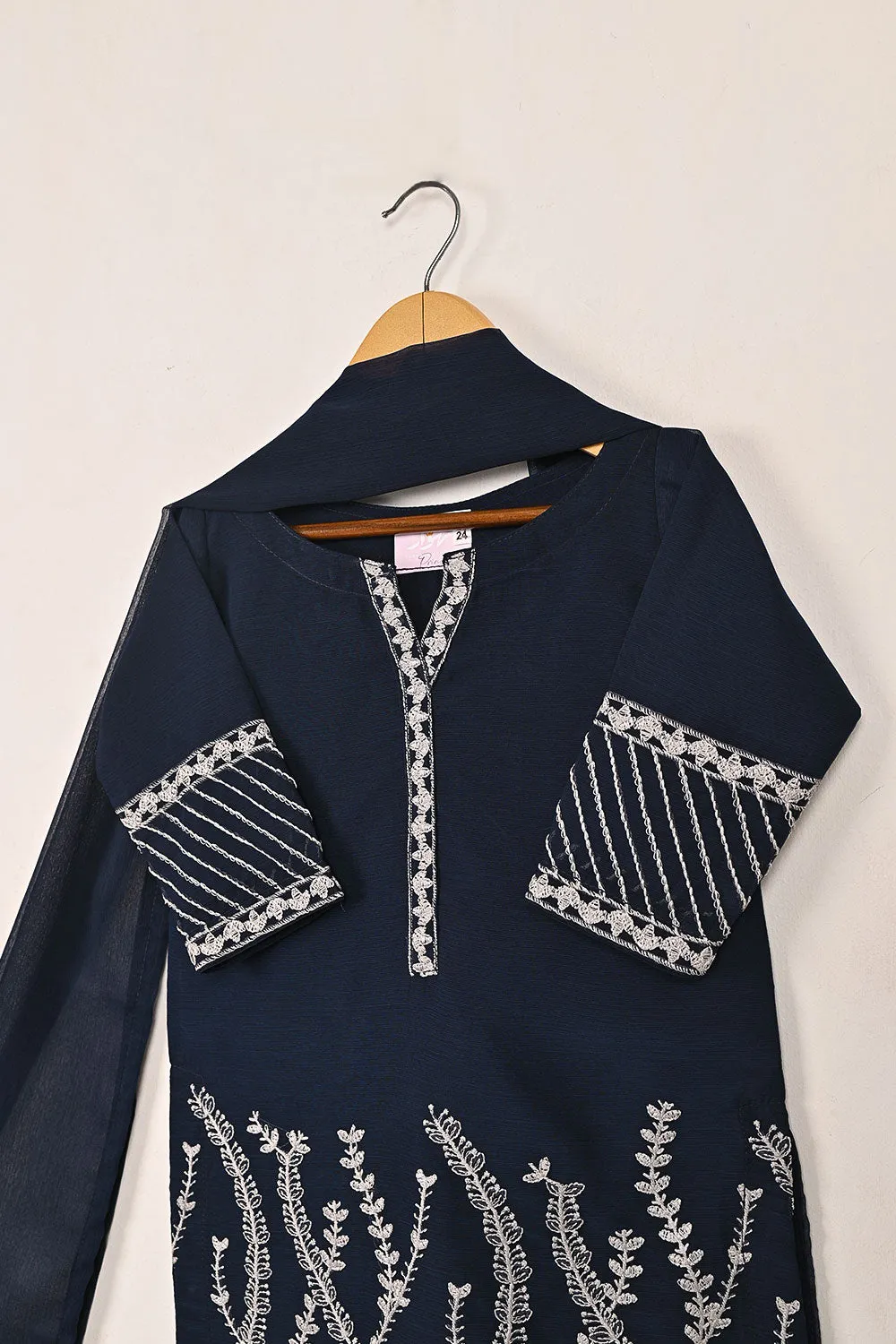 TKF-143-Navy Blue - Kids 3Pc Chiffon Embroidered Formal Dress