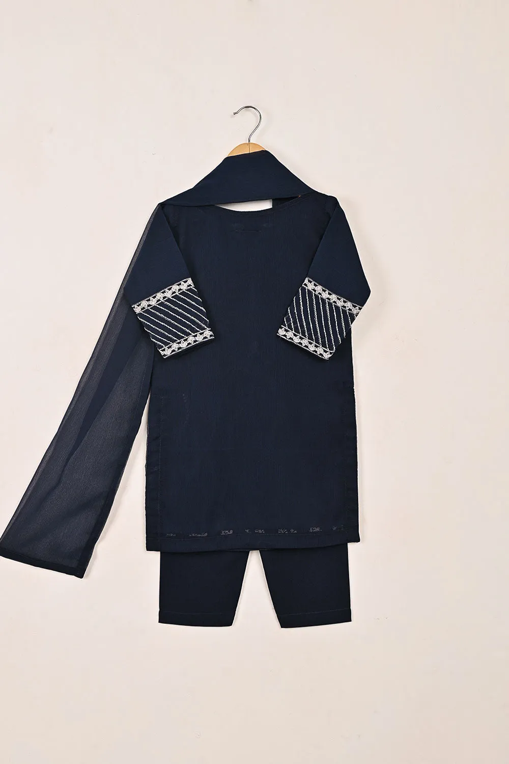 TKF-143-Navy Blue - Kids 3Pc Chiffon Embroidered Formal Dress