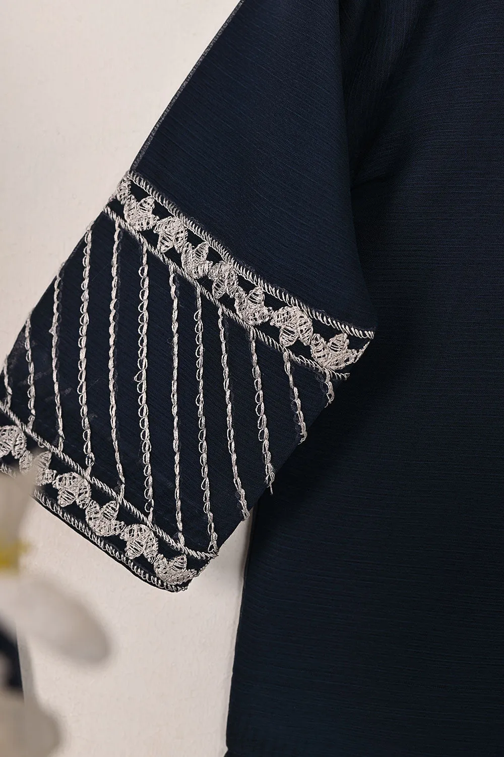 TKF-143-Navy Blue - Kids 3Pc Chiffon Embroidered Formal Dress