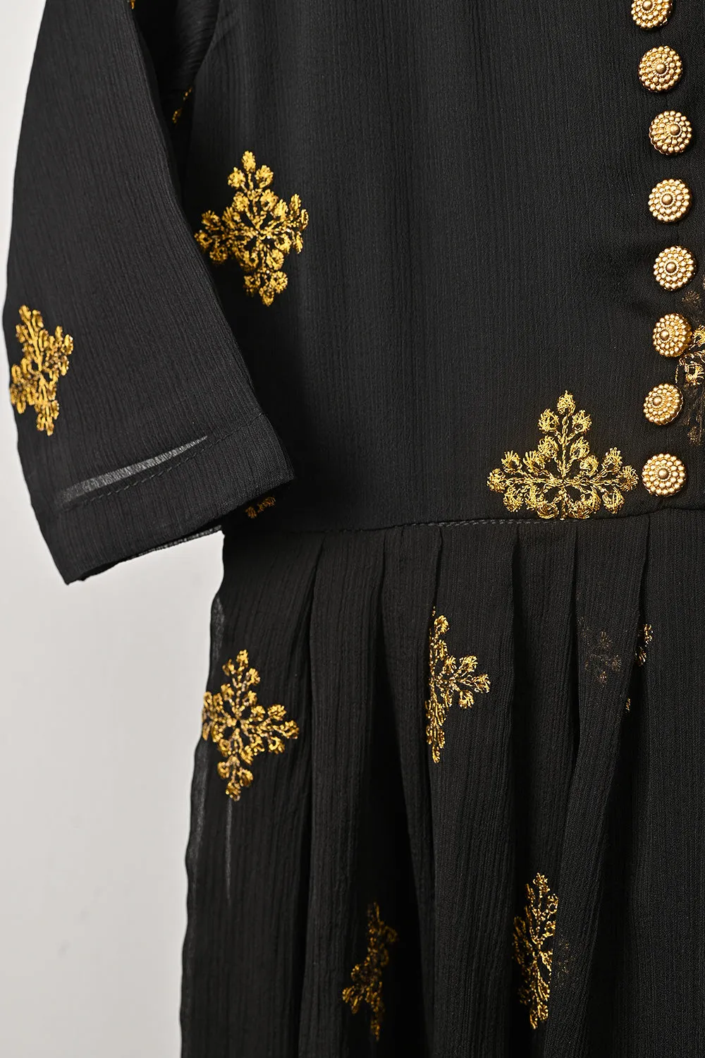 TKF-185-Black - Kids 3Pc Chiffon Embroidered Frock