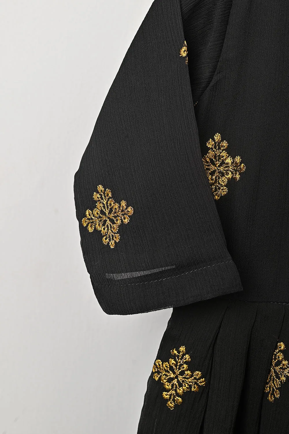TKF-185-Black - Kids 3Pc Chiffon Embroidered Frock