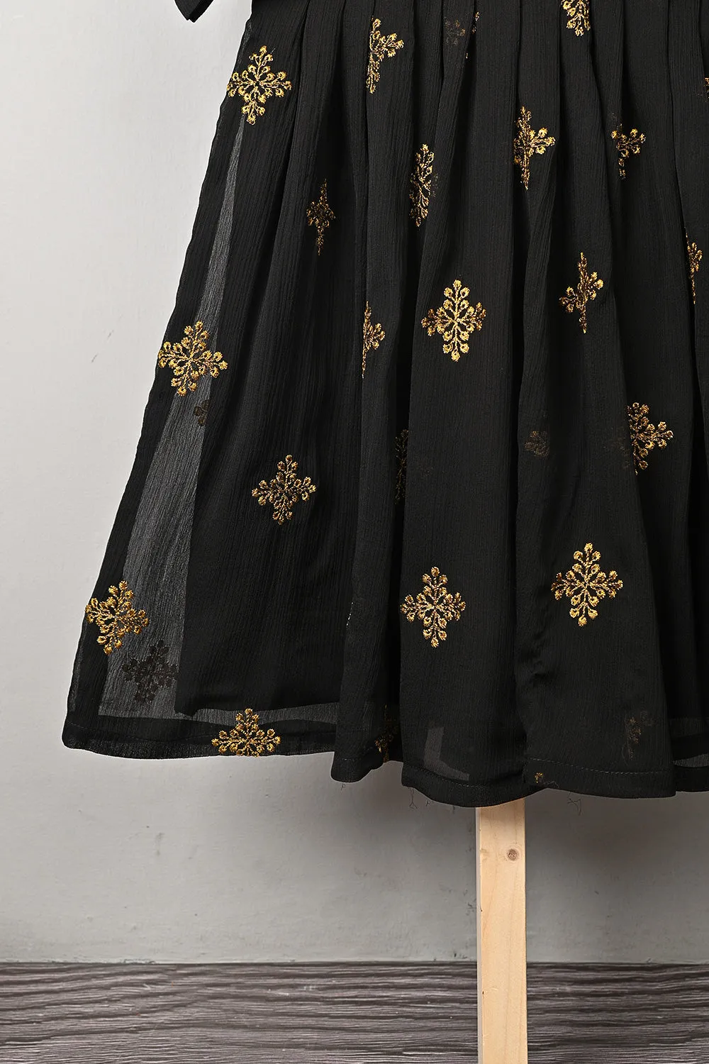 TKF-185-Black - Kids 3Pc Chiffon Embroidered Frock