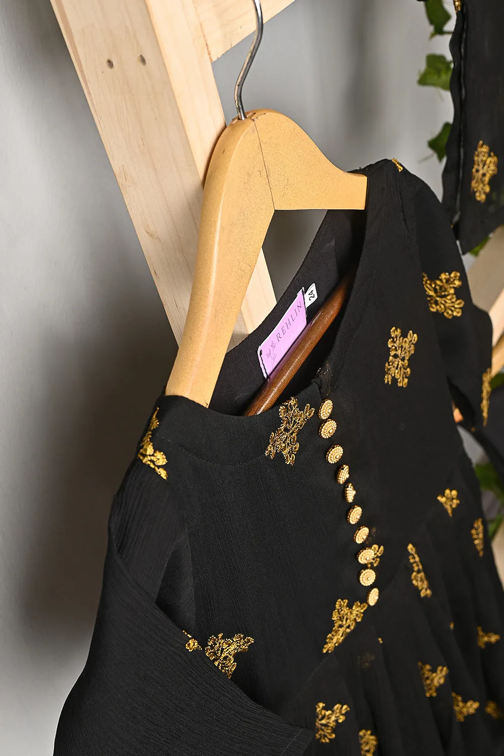 TKF-185-Black - Kids 3Pc Chiffon Embroidered Frock