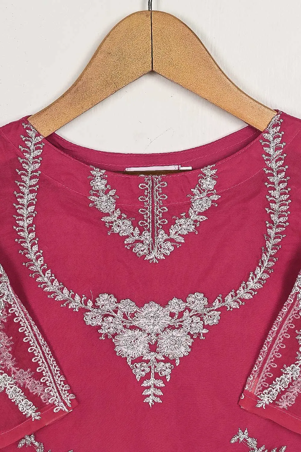 TKF-60-Fuchsia - Kids 3Pc Organza Formal Embroidered Dress With Malai Trouser