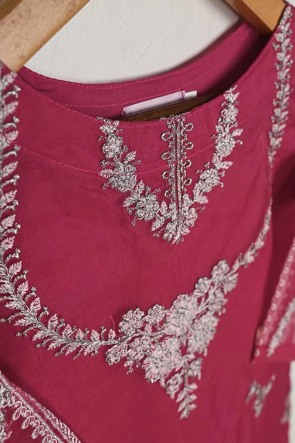 TKF-60-Fuchsia - Kids 3Pc Organza Formal Embroidered Dress With Malai Trouser