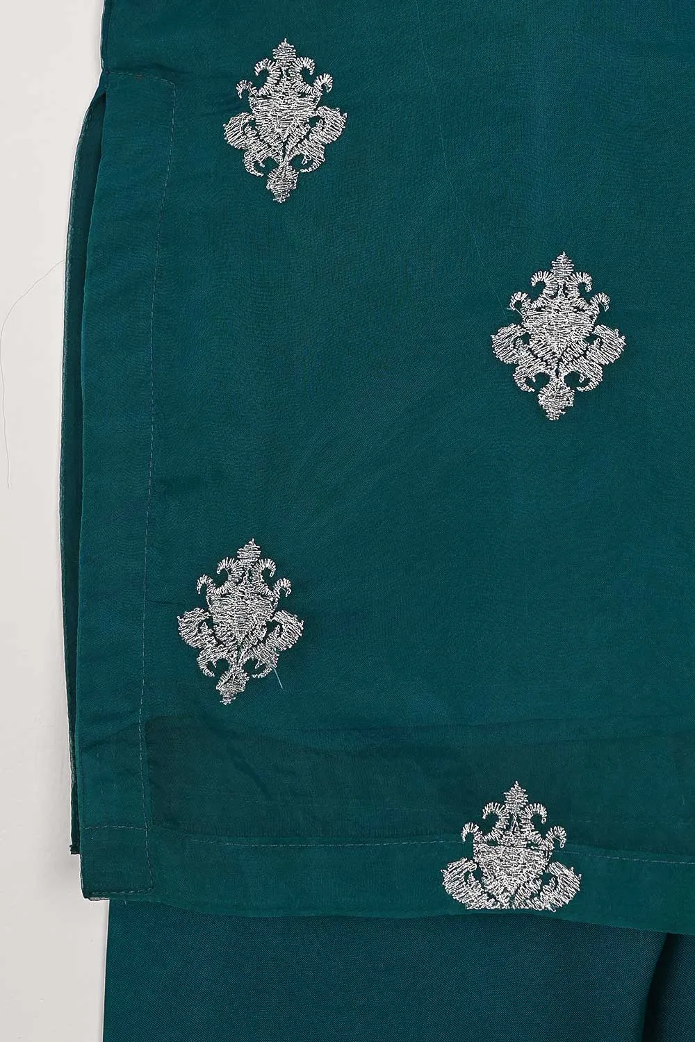 TKF-87-Turquoise - Kids 3Pc Organza Formal Embroidered Dress With Malai Trouser