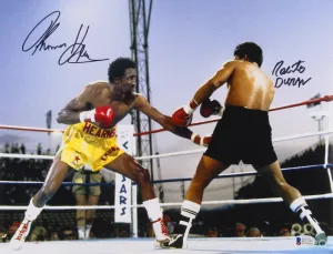 Tommy Hearns & Roberto Duran Beautiful Signed 11x14 Photo (Beckett COA)