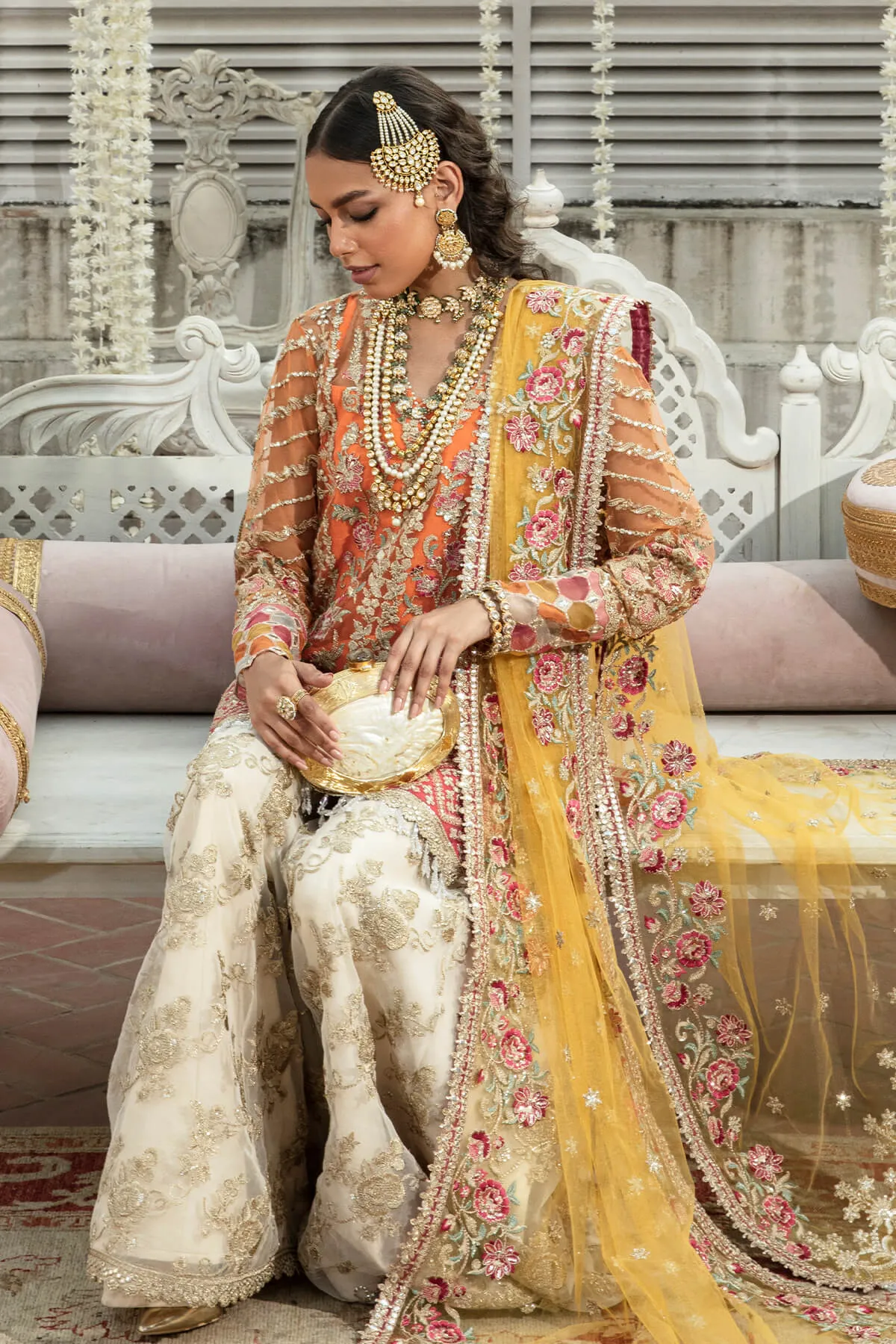 Traditional Heavily Embellished Yellow Pakistani Kameez Salwar Suit