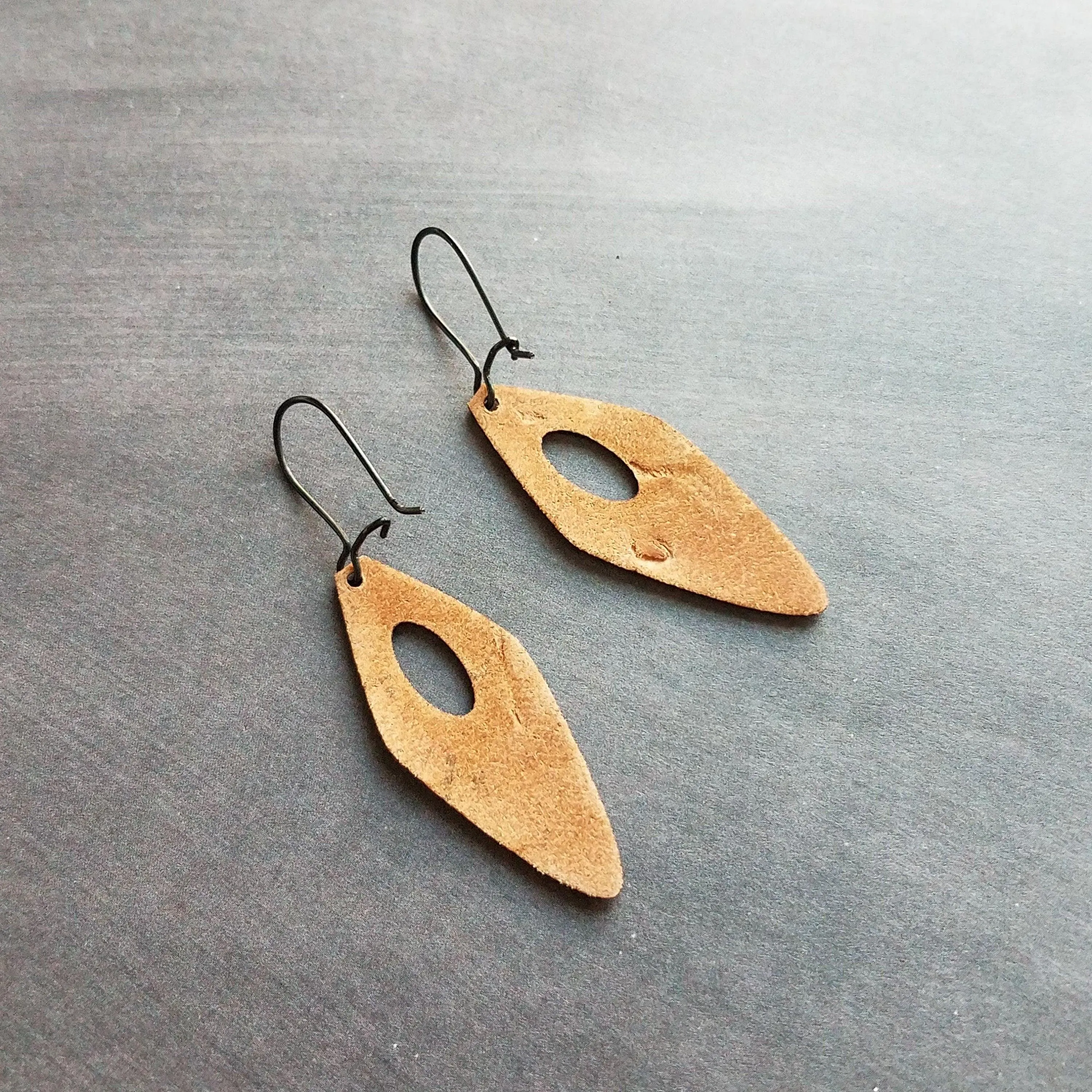 Tribal Earrings, leather earring, genuine leather earring, long leather earring, printed leather earring, black brown leather, geometric