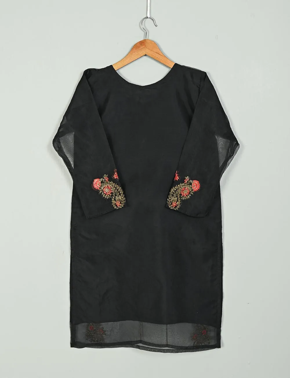 TS-106C-Black - Witching Hour - Organza Embroidered Stitched Kurti