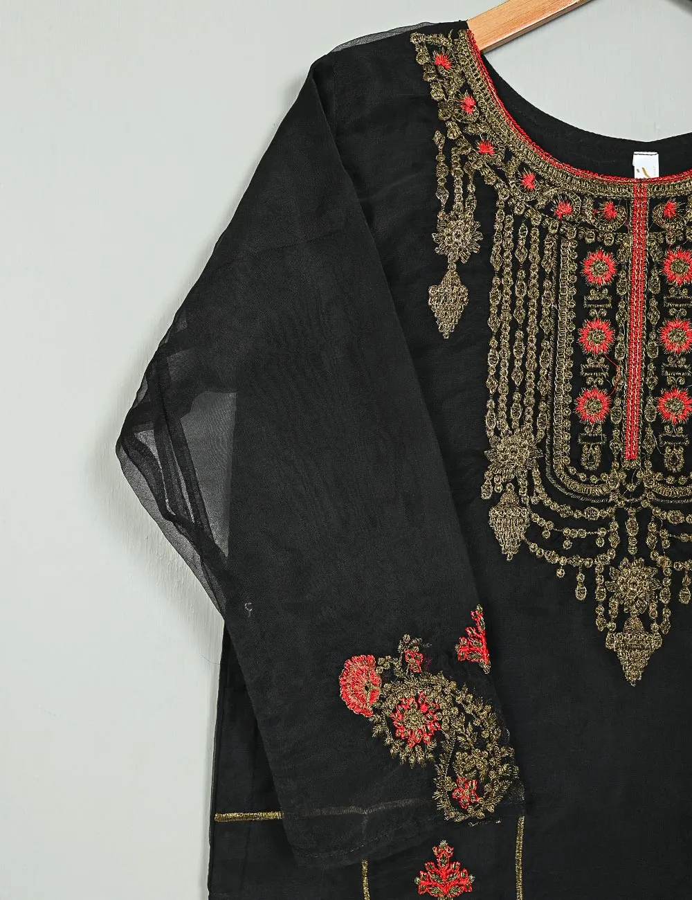 TS-106C-Black - Witching Hour - Organza Embroidered Stitched Kurti