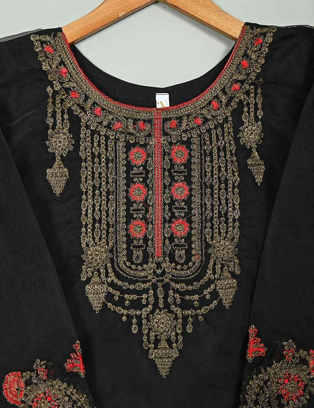 TS-106C-Black - Witching Hour - Organza Embroidered Stitched Kurti