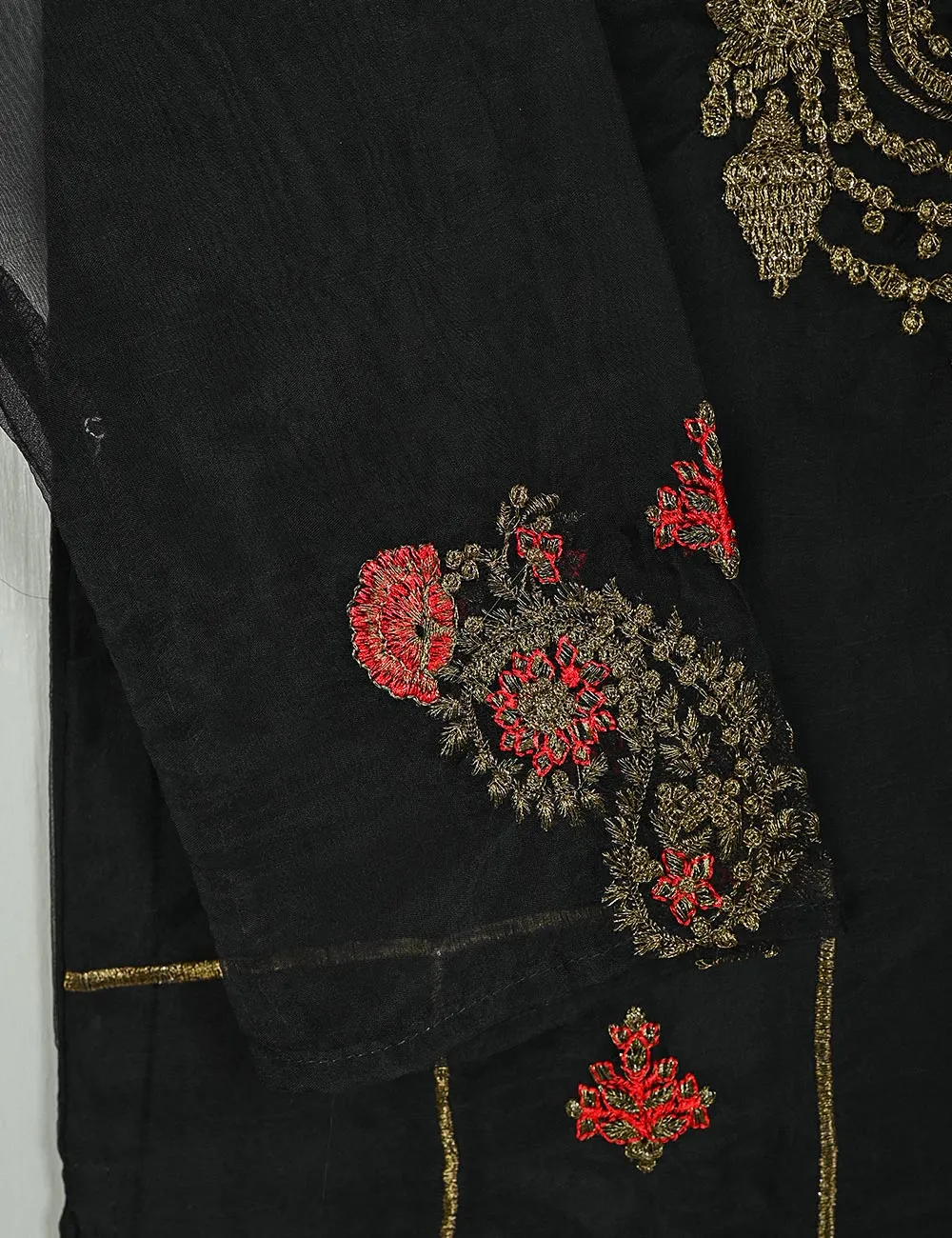 TS-106C-Black - Witching Hour - Organza Embroidered Stitched Kurti