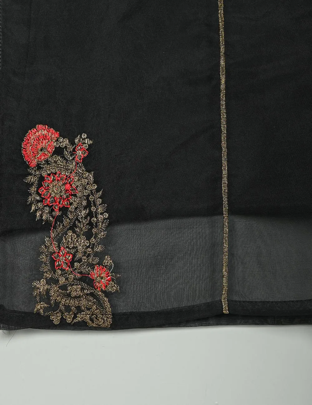 TS-106C-Black - Witching Hour - Organza Embroidered Stitched Kurti