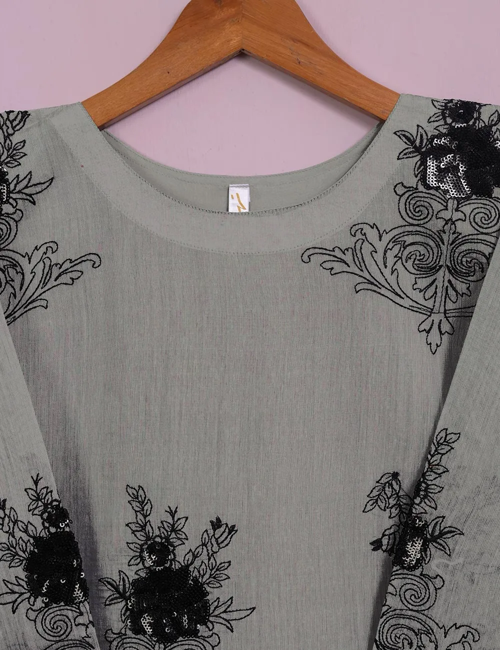TS-115A-Grey - Paper Cotton Embroidered Stitched Kurti