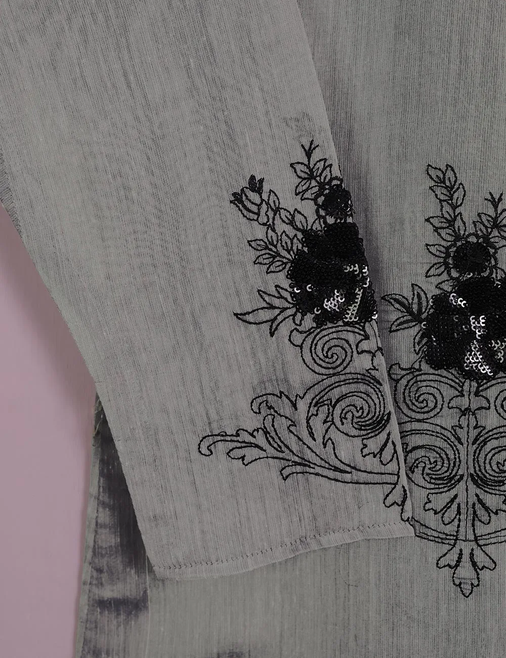 TS-115A-Grey - Paper Cotton Embroidered Stitched Kurti