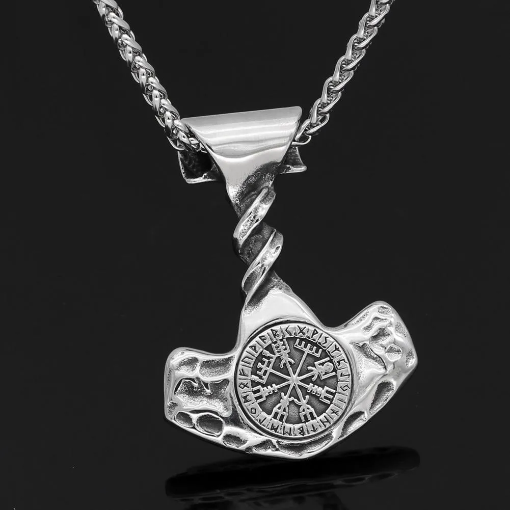 Twisted Mjolnir Necklace With Vegvisir Symbol