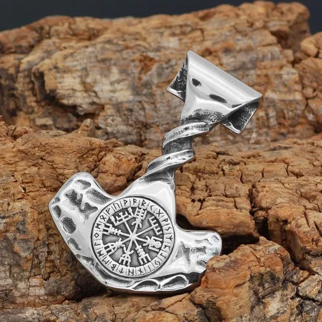 Twisted Mjolnir Necklace With Vegvisir Symbol
